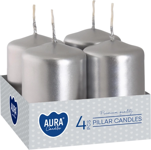 Metallic sølvfarvede adventslys 60 × 40 mm – 4 stk.