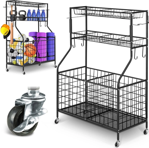 Humberg metal rulle-reol med kurve og kroge 123,5 × 41,5 × 91 cm
