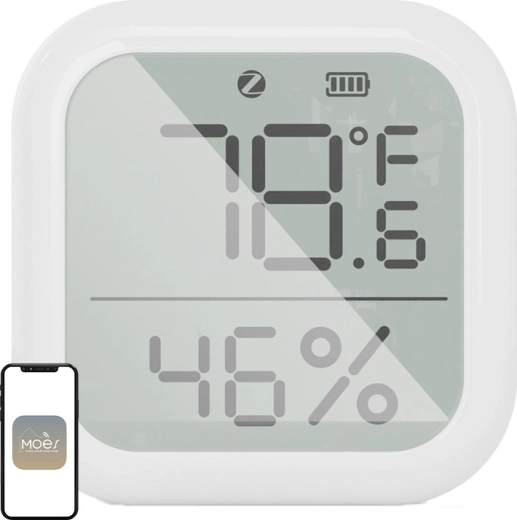 Moes ZigBee-sensor til temperatur og luftfugtighed med LCD-display
