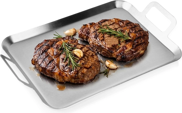 Rustfri grillplade 43 × 25 cm med håndtag