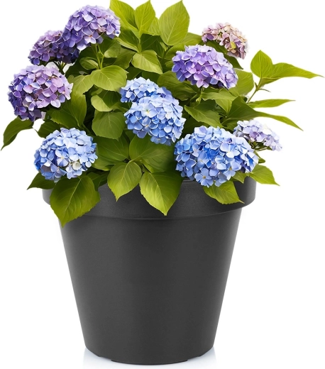 Sort rund plastblomsterpotte til haven 39 cm