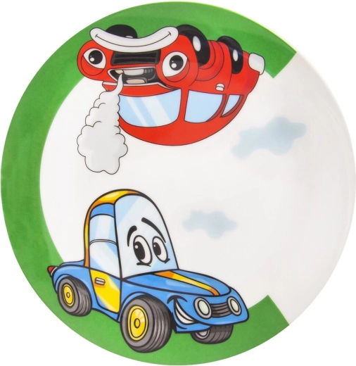 Børne flad porcelænstallerken med bilmotiv 21 cm