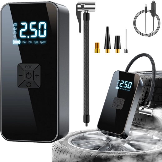 Elektrisk Bærbar Mini Kompressor med LED Lommelygte
