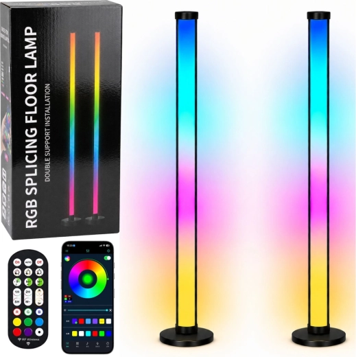 Smarte RGB LED gulvlamper med styring i app og fjernbetjening, 125 cm, 2 stk.