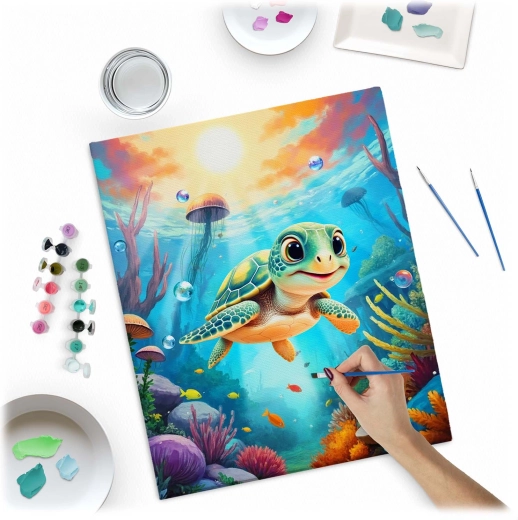 Detaljeret motiv af lille skildpadde med smukke farver