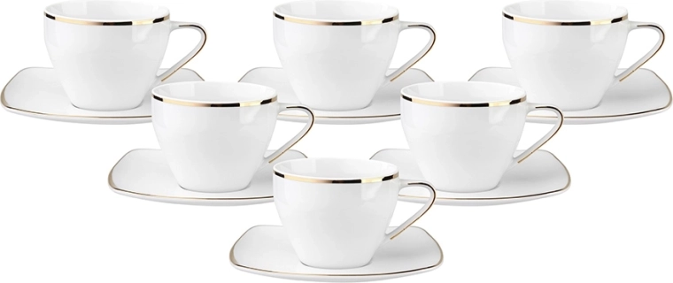 Mariapaula Moderna Kwadratowa Gold kaffesæt 6 kopper + 6 underkopper