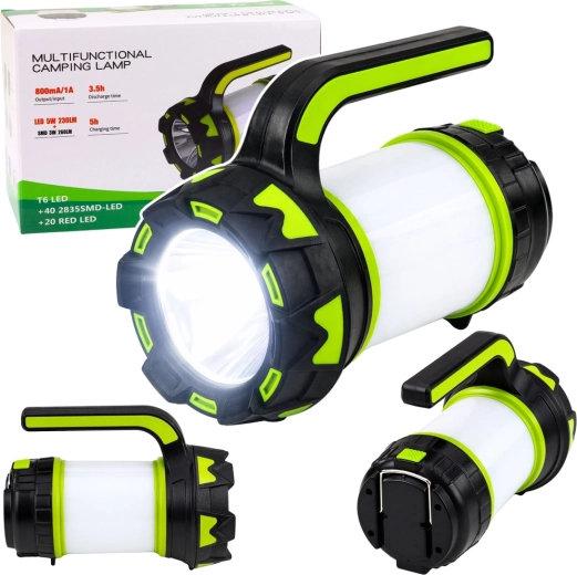 Genopladelig LED-campinglommelygte og lampe 2-i-1 med batteri