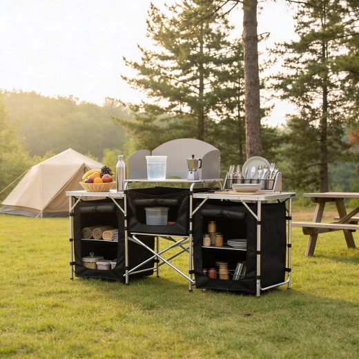 Organiseret område til madlavning og opbevaring