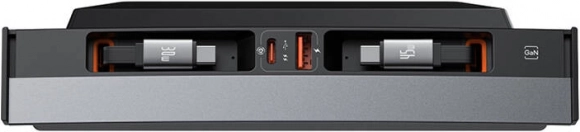 Baseus T‑Space splitter til bil USB‑C/USB‑A med udtrækkelige kabler til TESLA, 45 W, sort