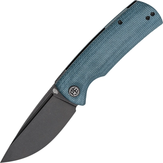 Petrified Fish Beluga foldekniv, Black Stonewash, blå Micarta