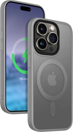 hybridcover frost mag cover til iphone 15 pro med magsafe – grå