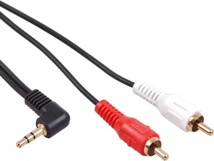 Mini-jack-kabel 3,5 mm vinkelstik til 2× RCA 1 m MCTV sort