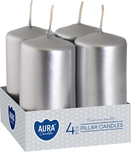 Metallic sølvfarvede adventslys med blank overflade 80 × 40 mm - 4 stk.