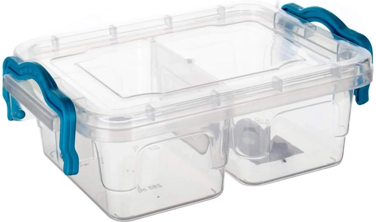 Gema opdelt rektangulær beholder 2×250 ml med turkise håndtag