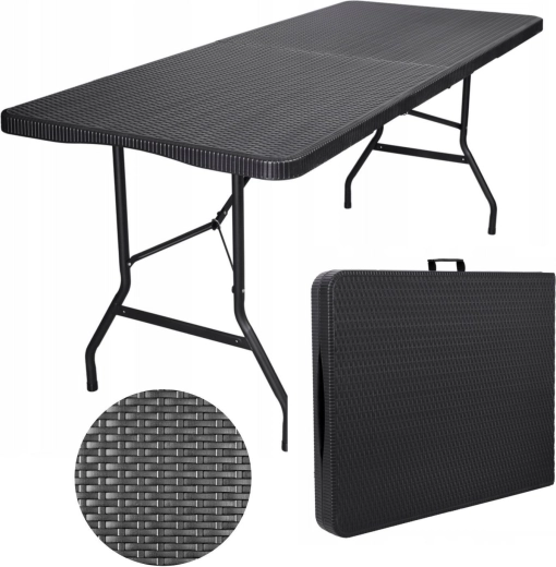 Sammenklappeligt have-/cateringbord i rattanlook 180 cm sort