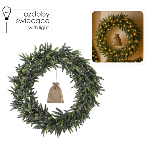 Julekrans 50 cm med sneeffekt og LED-belysning - 1 stk.