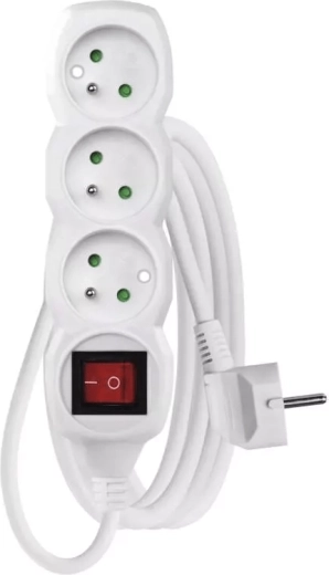 Emos forlængerledning med afbryder, 3 stik, 3 m, hvid