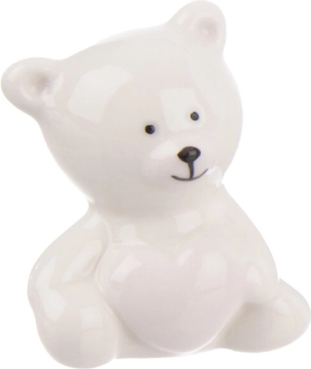 Porcelænsbamse med hjerte, hvid