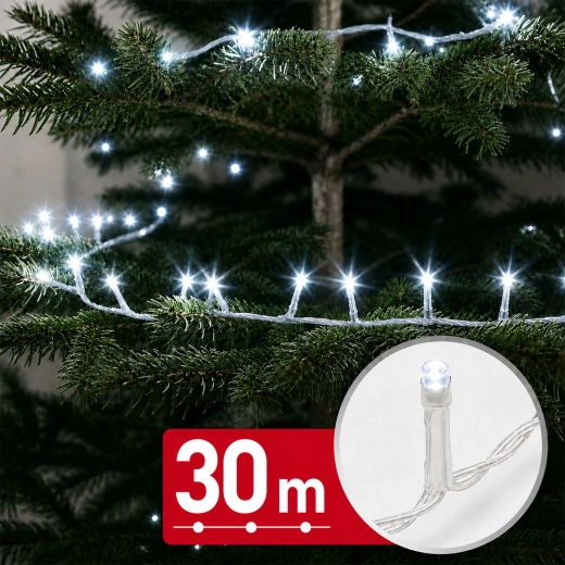 LED-lyskæde med koldt hvidt lys, 30 m, 600 LED
