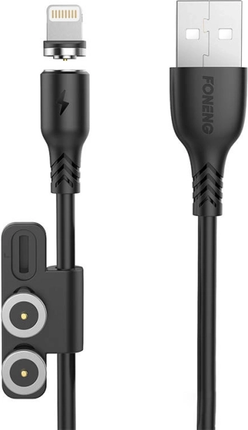 Magnetisk opladningskabel 3-i-1 FONENG X62, USB til USB‑C / Lightning / Micro USB, 2,4 A, 1 m, sort