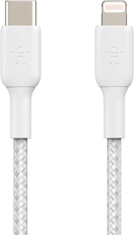 Flettet kabel USB-C til Lightning 1m hvid