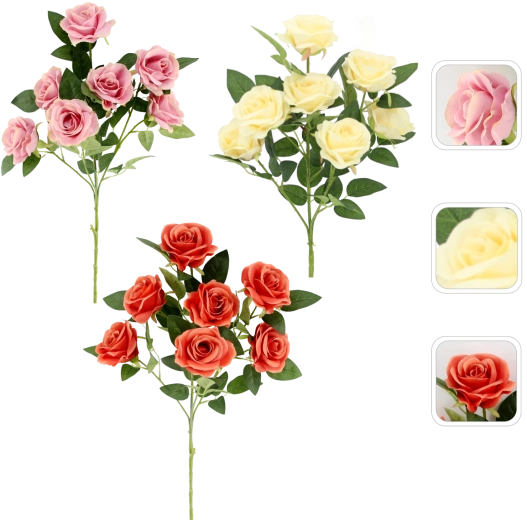 Kunstig rosenkvist med syv blomster 8 cm, farvemix (24 stk.)
