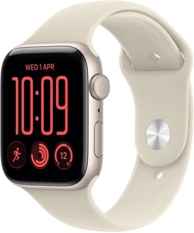 Apple Watch SE 3 GPS 40 mm med aluminiumskabinet i månelys og sandfarvet sportsrem S/M