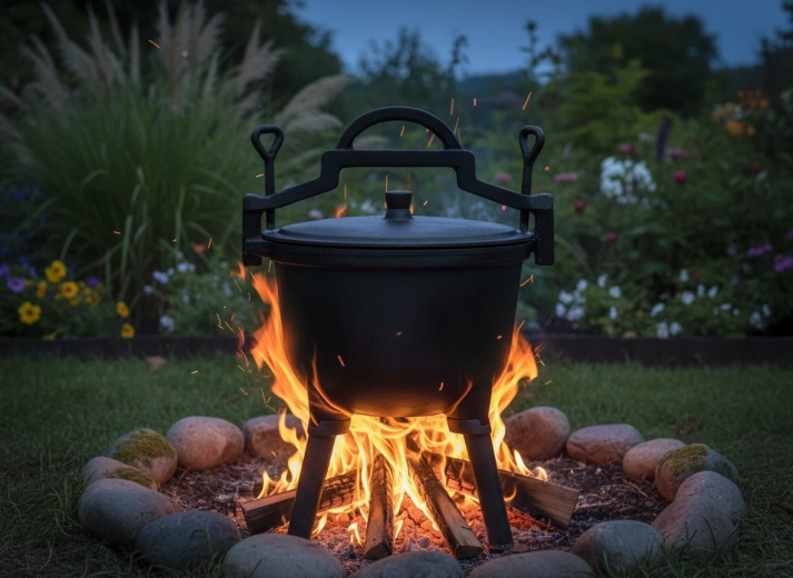 Stabil trefod til madlavning over bål