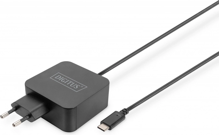 Vægoplader USB‑C PD 3.0 65 W med integreret kabel 1,2 m, sort