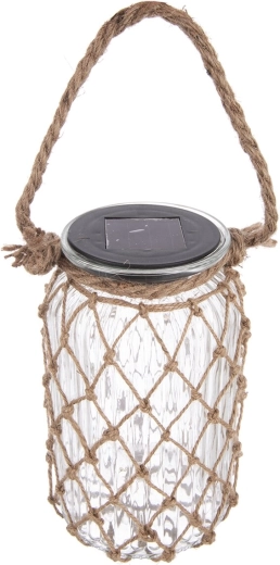 Solcelle LED-lanterne i glas med jutesnor
