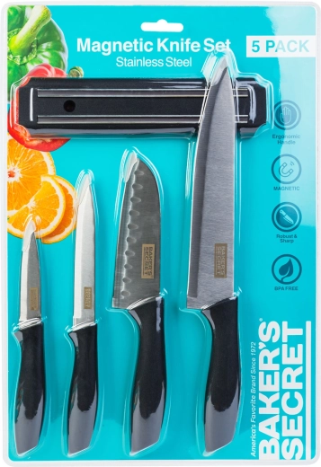Baker's Secret køkkenknivsæt med magnetisk holder, 5 dele