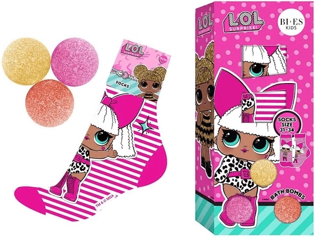 Gavesæt LOL Surprise – 3x brusende badekugler 50 g + sokker