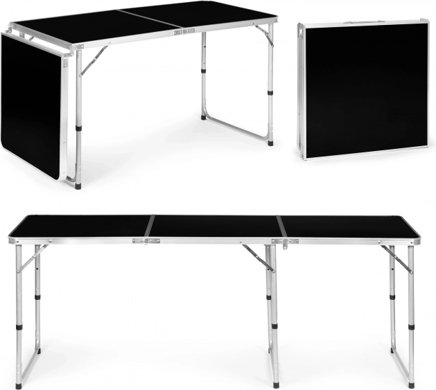 Turistbord sammenklappeligt campingbord med sort bordplade 180 x 60 cm