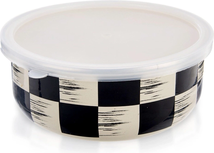 Emaljeret skål med låg Skakbræt 17 cm, 1 l