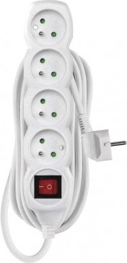 Emos forlængerledning med afbryder, 4 stikdåser, 5 m, hvid