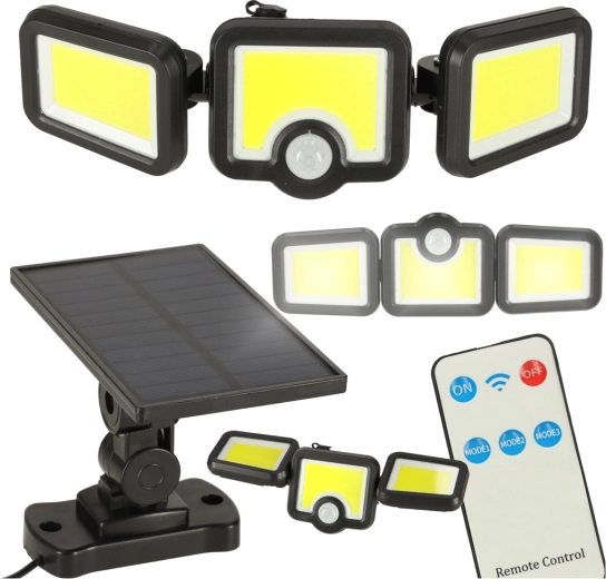 Solcelle-LED-spotlight 3-i-1 med bevægelses- og skumringssensor