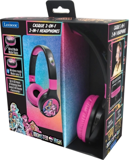 Lexibook 2-i-1 Bluetooth foldbare børnehovedtelefoner MONSTER HIGH med lydstyrkebegrænsning