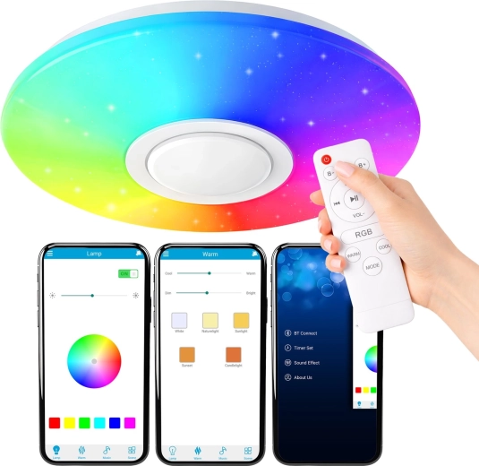 RGB LED-loftlampe med Bluetooth-højttaler, 40 W