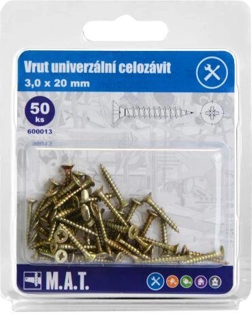 Universalskruer fuldgevind 3,0 × 20 mm, galvaniserede, 50 stk.