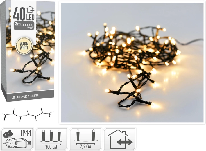 Jule-LED-lyskæde 3 m, 40 LED, varm hvid, IP44