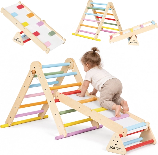 Montessori-klatrelegetøj i træ Luna med dobbeltsidet plade fra ECOTOYS