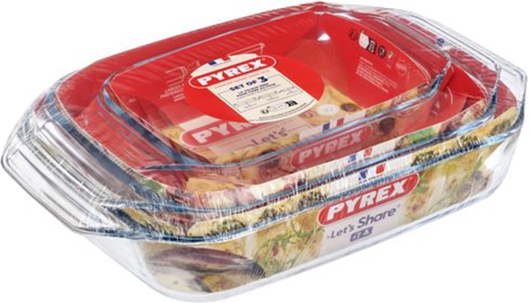 Sæt med glasbradepander PYREX 3 stk (1,4 l + 3 l + 4 l)