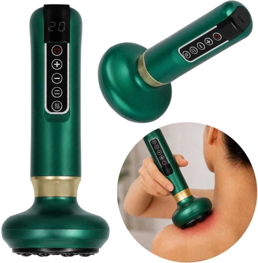Håndholdt elektrisk massageapparat med kinesisk cupping-funktion, USB, grøn