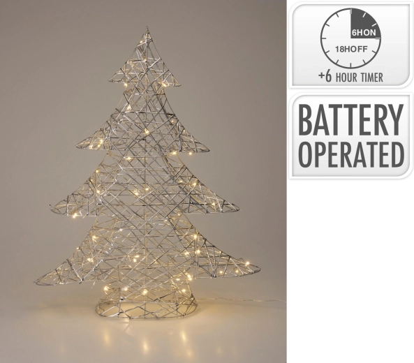 Sølvfarvet LED-juletræ med timer, 60 cm