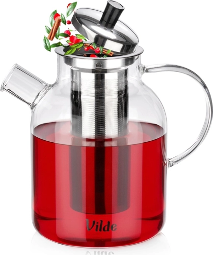 Glaskande med tefilter i rustfrit stål 1,5 l