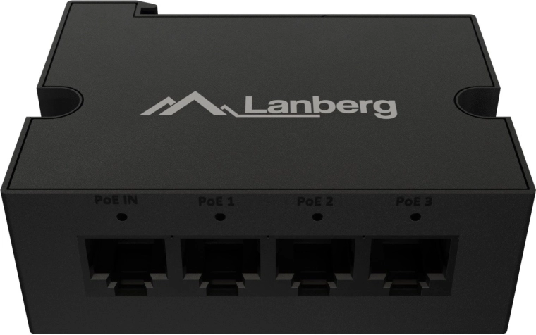 Lanberg PoE-extender-switch til DIN-skinne 1× PoE ind / 3× PoE ud (Fast Ethernet, 30 W)