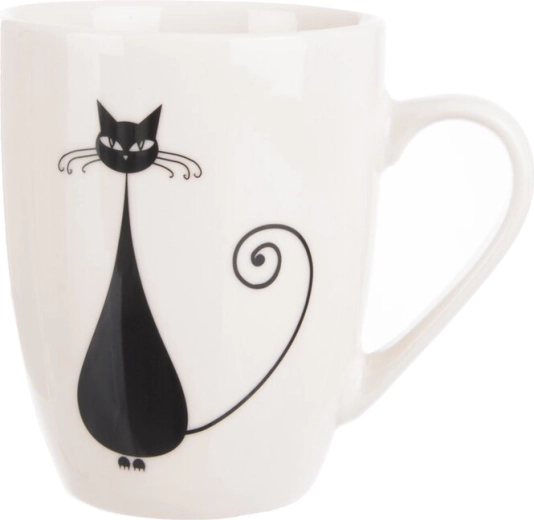 Porcelænskrus med kattemotiv hvid/sort 370 ml