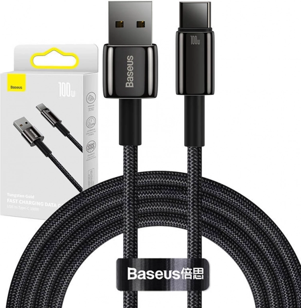 Kabel Baseus Tungsten Gold USB til USB-C, 100 W, 2 m sort