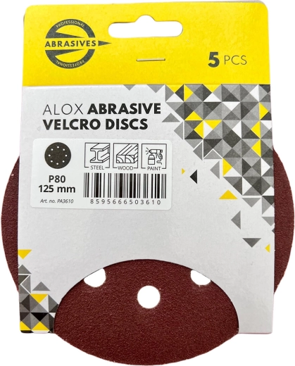 Slibeskiver 125 mm, korn 120, med velcro, 8 huller (5 stk)