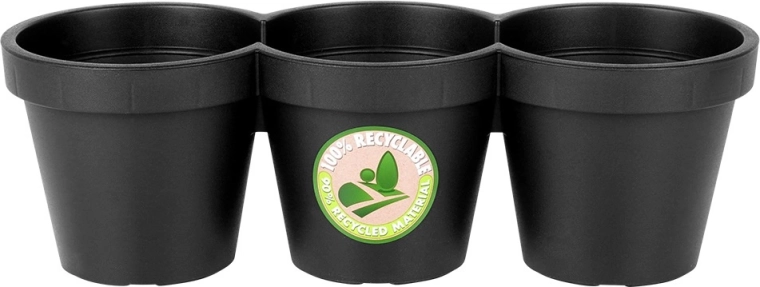 Tre blomsterkrukker i én kompakt enhed